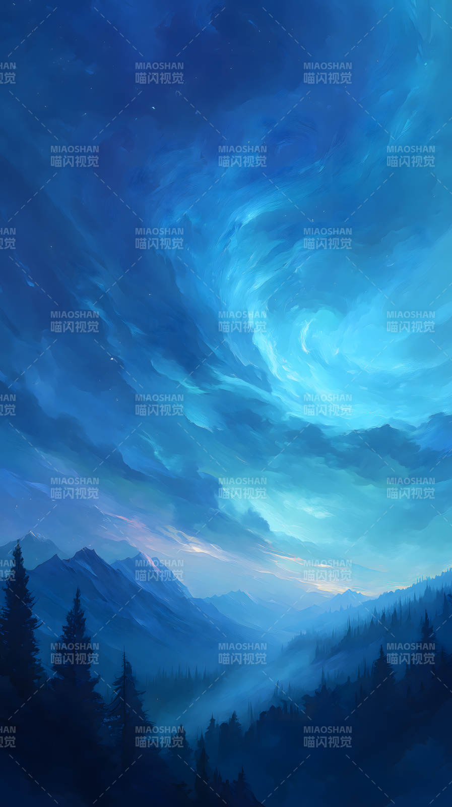 夜幕山林星空画卷图片