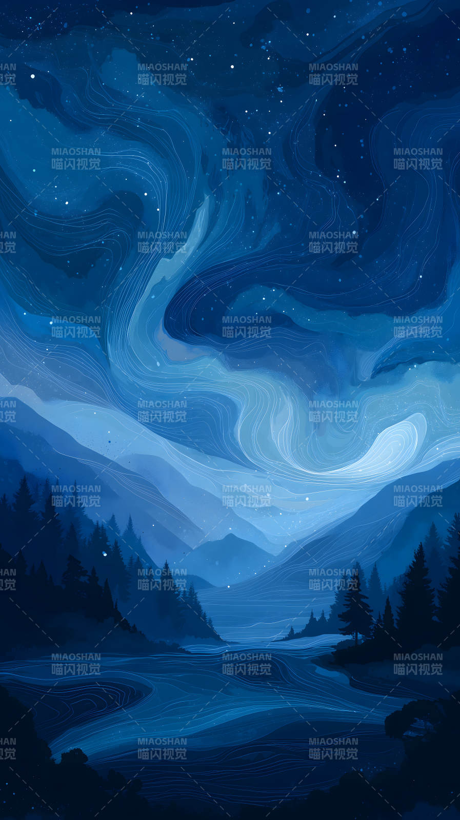 夜幕下的山川河流图片