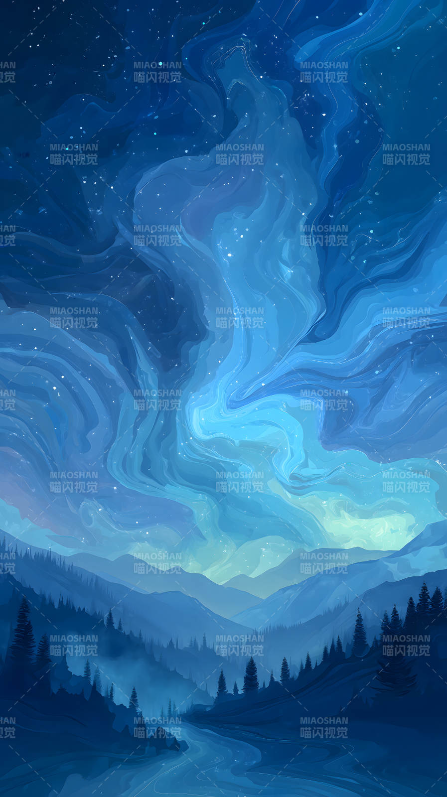 梦幻星空下的山川图片