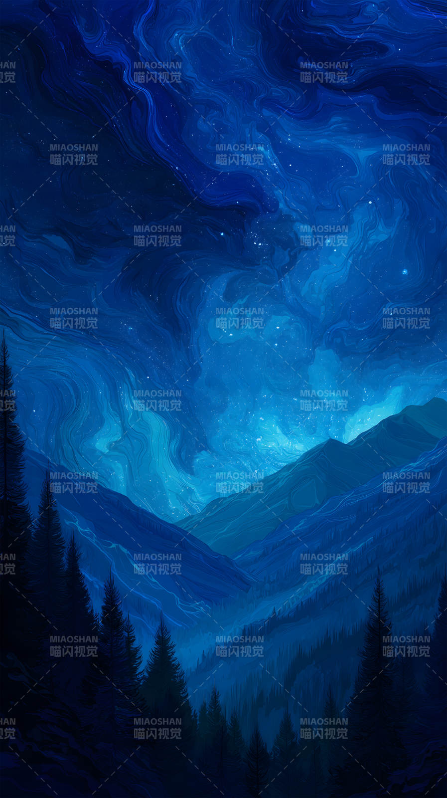 夜空山谷星光璀璨图片