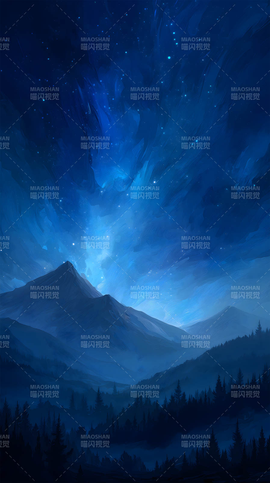 夜空山景星光闪烁图片