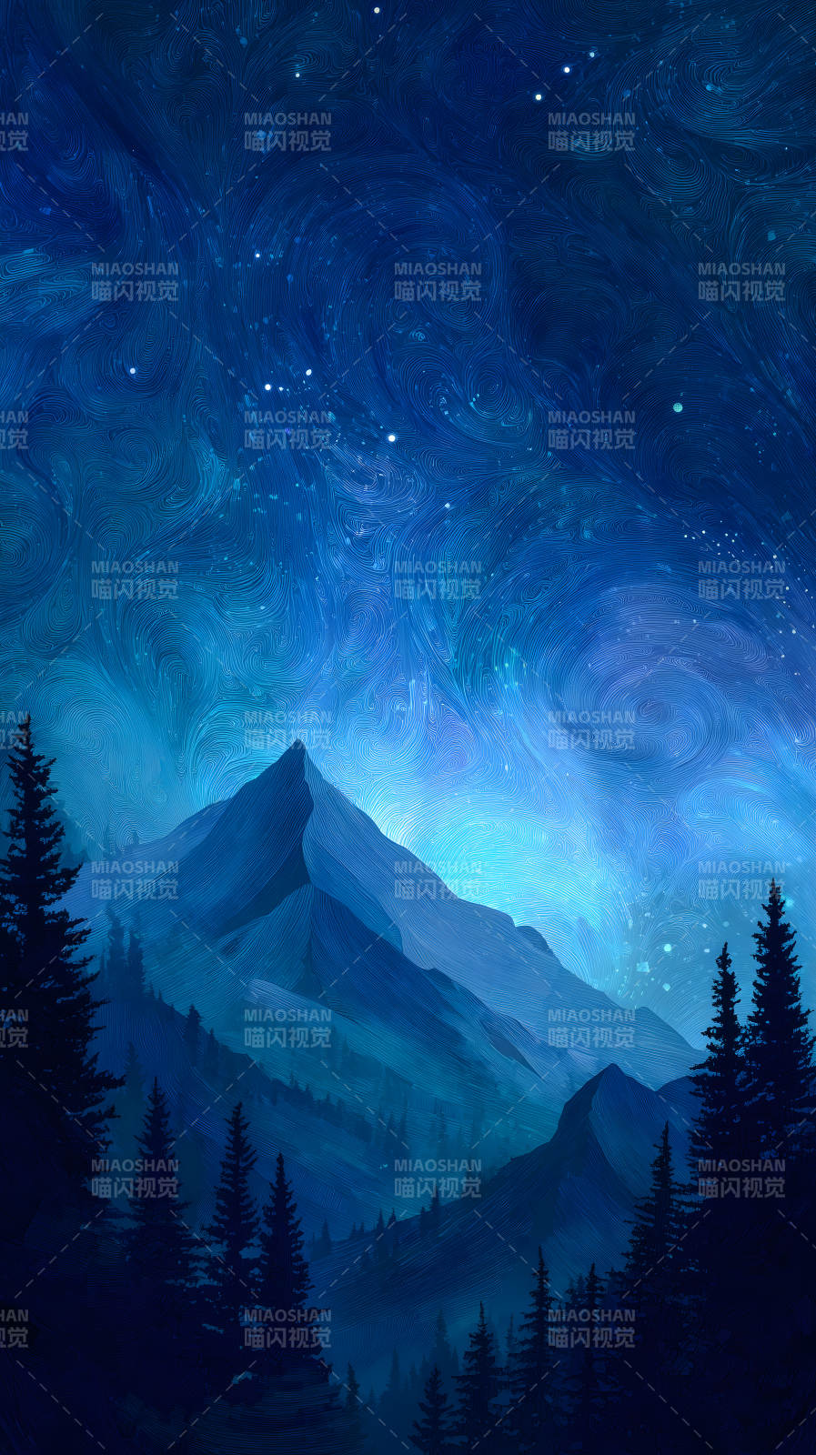 夜晚山峰星空图图片