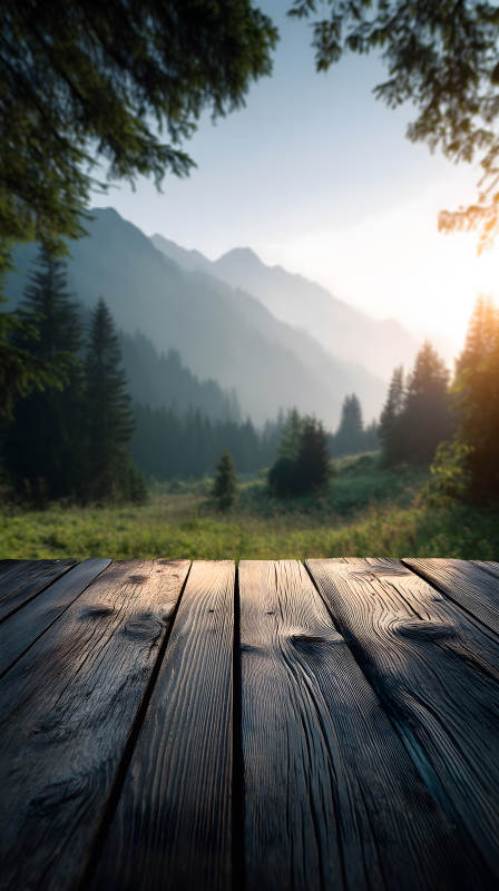 木板森林山景日光图片