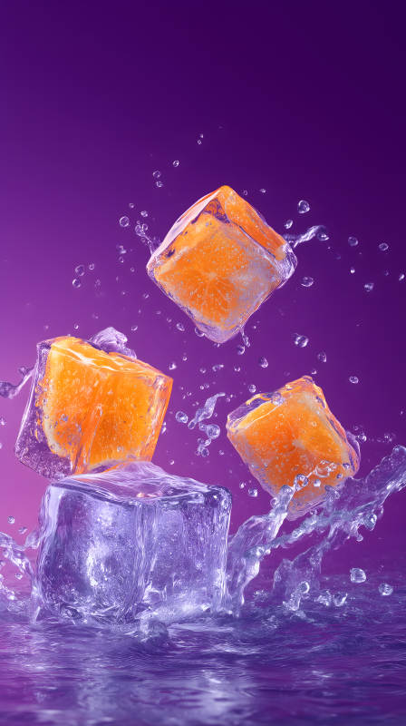 冰块橙子飞溅瞬间图片
