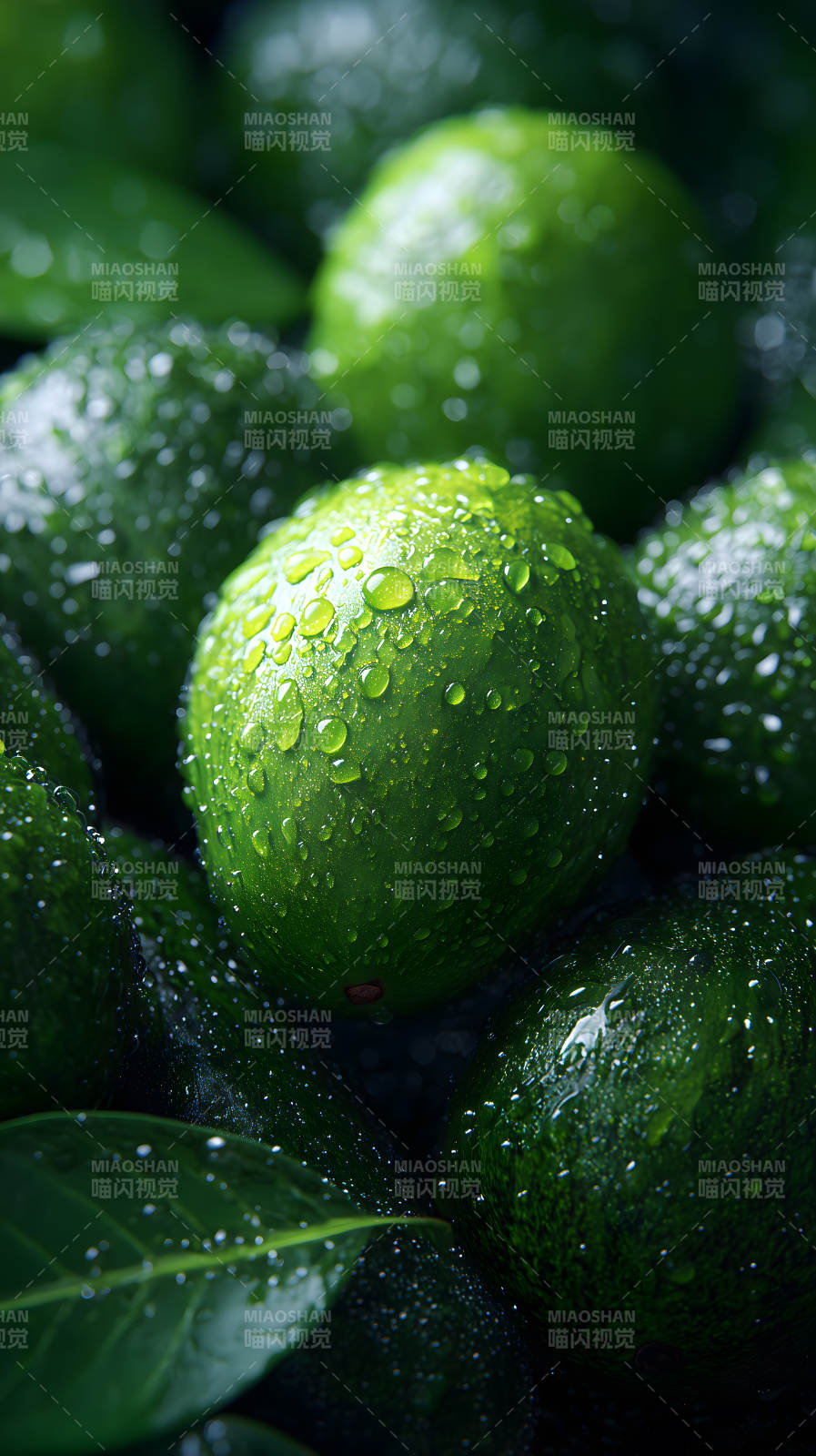 青翠欲滴的水珠与果实图片