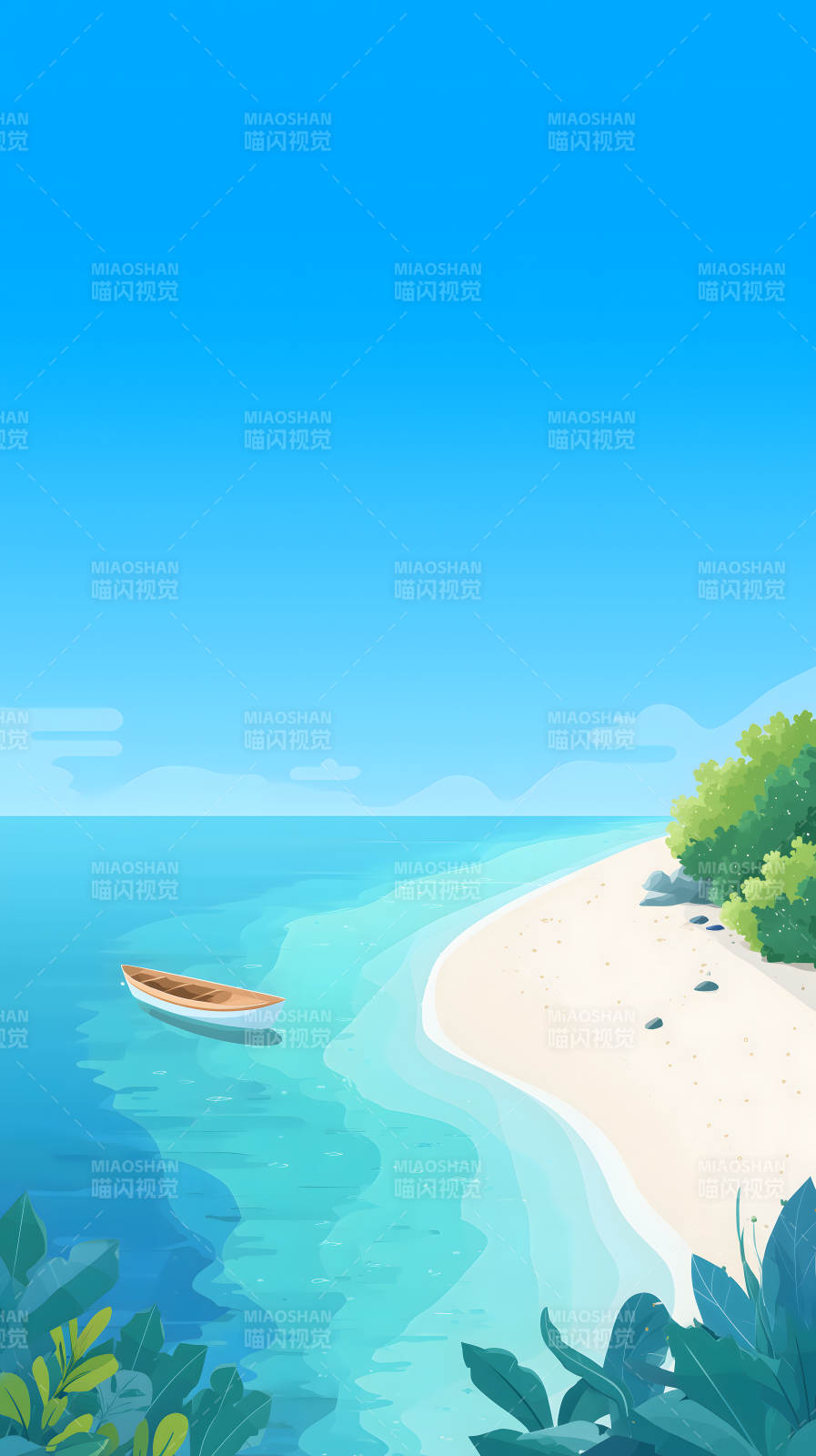 海滩小船风景优美图片