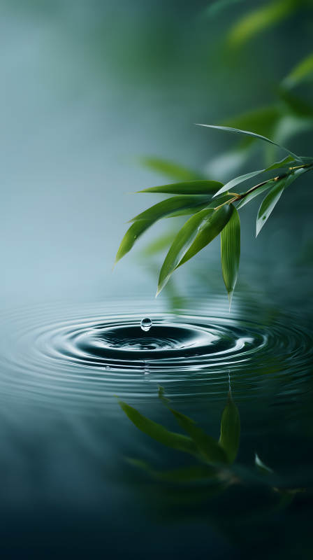 滴水涟漪竹叶清新图片