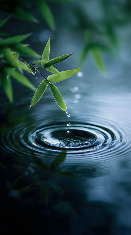 竹叶水滴涟漪瞬间图片
