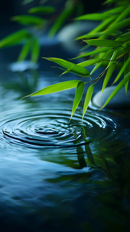 竹叶水波荡漾自然图片