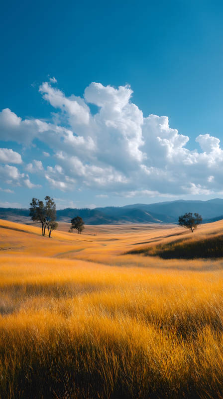 金色田野蓝天白云风景图片