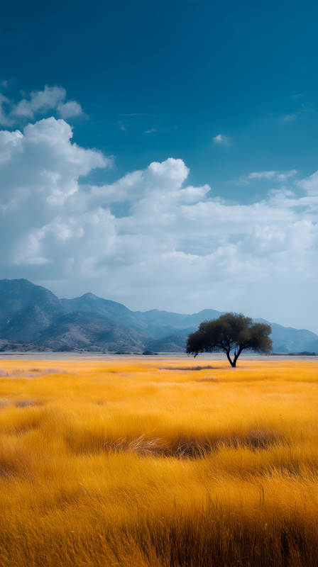 旷野孤树天空辽阔景色图片