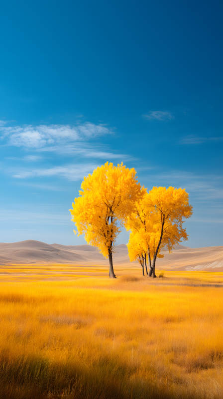 秋日金黄风景画图片