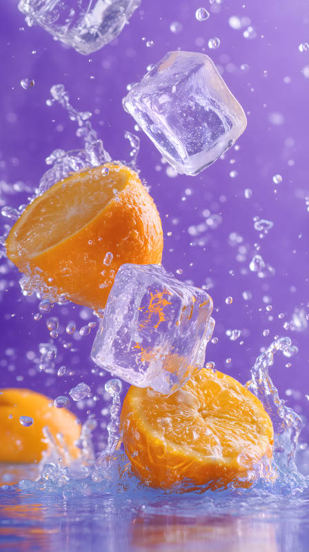 橙子冰块飞溅瞬间图片