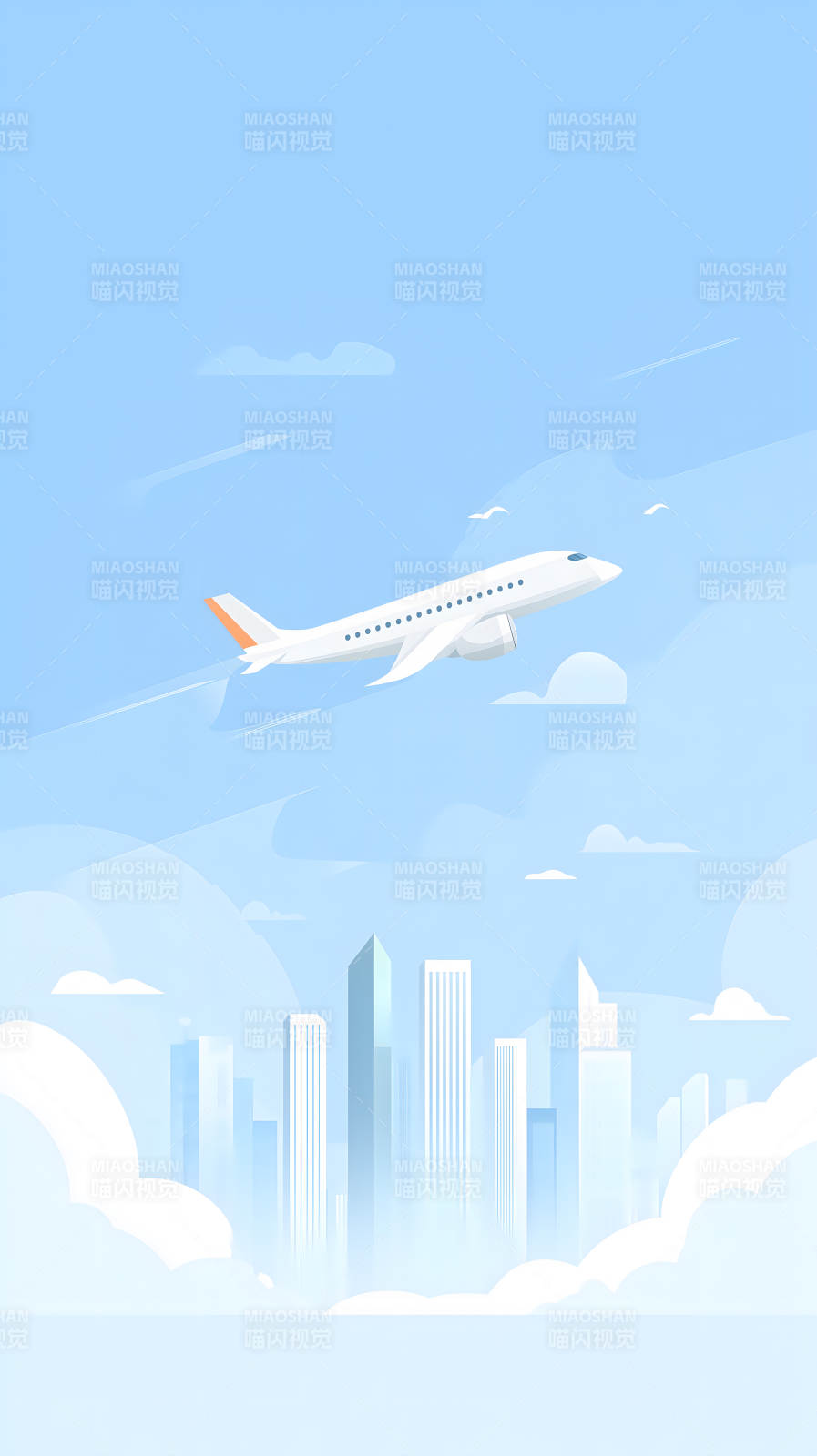 飞机飞过城市上空图片