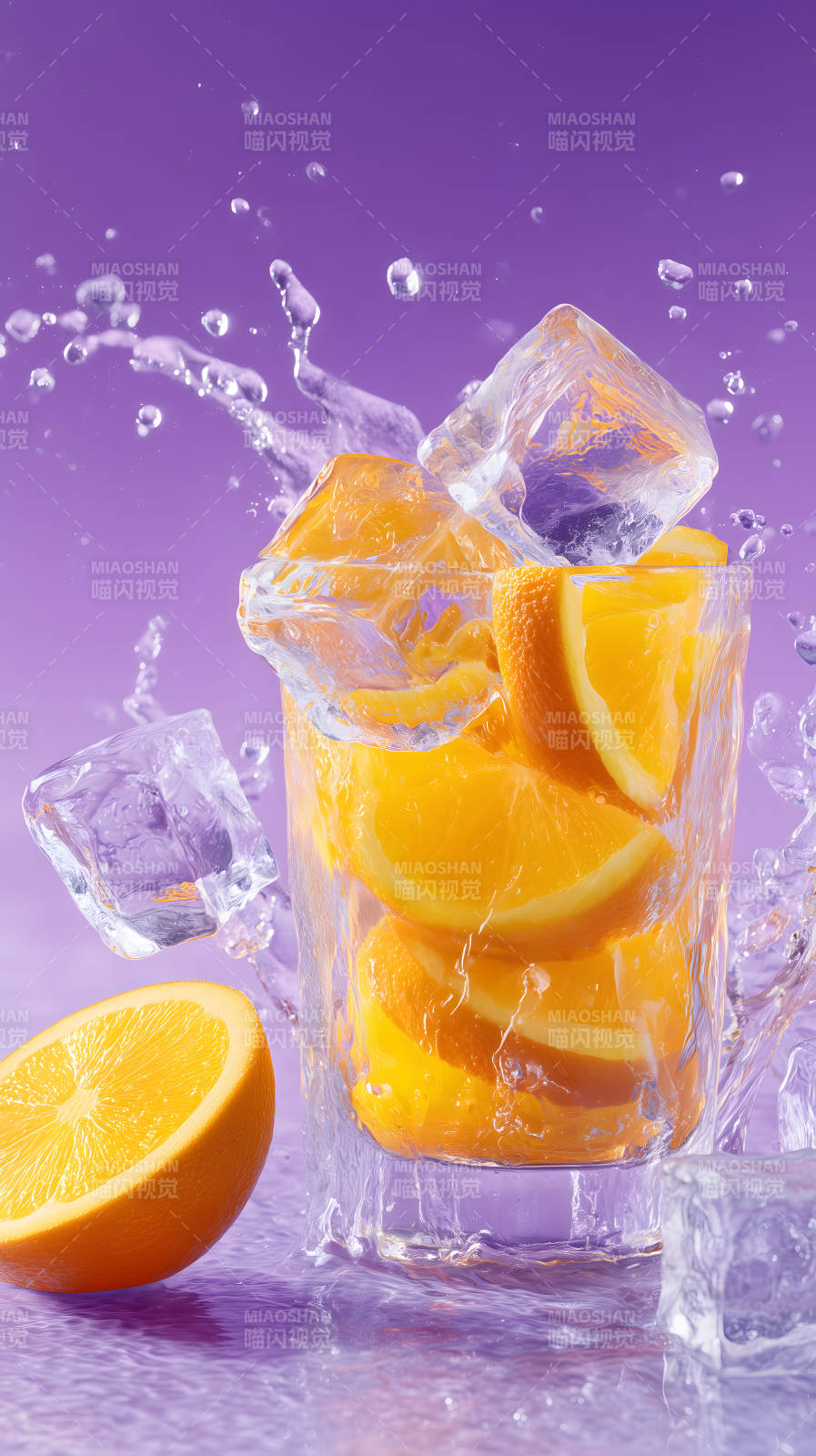 冰爽橙汁四溅飞舞图片