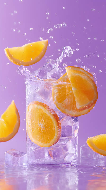 橙子冰饮清爽飞溅图片