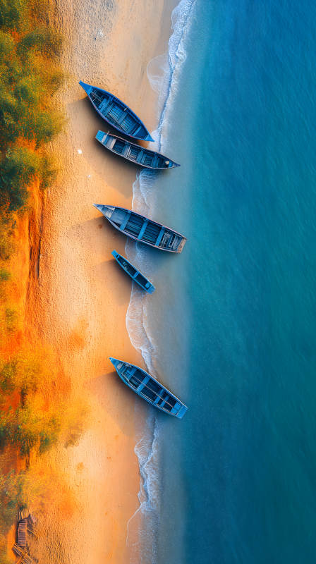 海滩上的蓝色船只图片