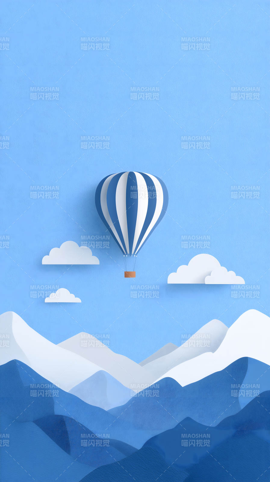 蓝天热气球山峦图片