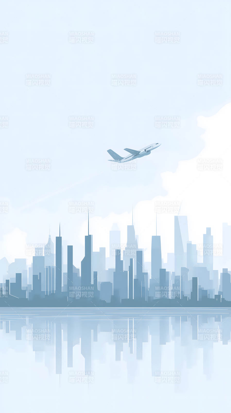 飞机城市倒影蓝调图片