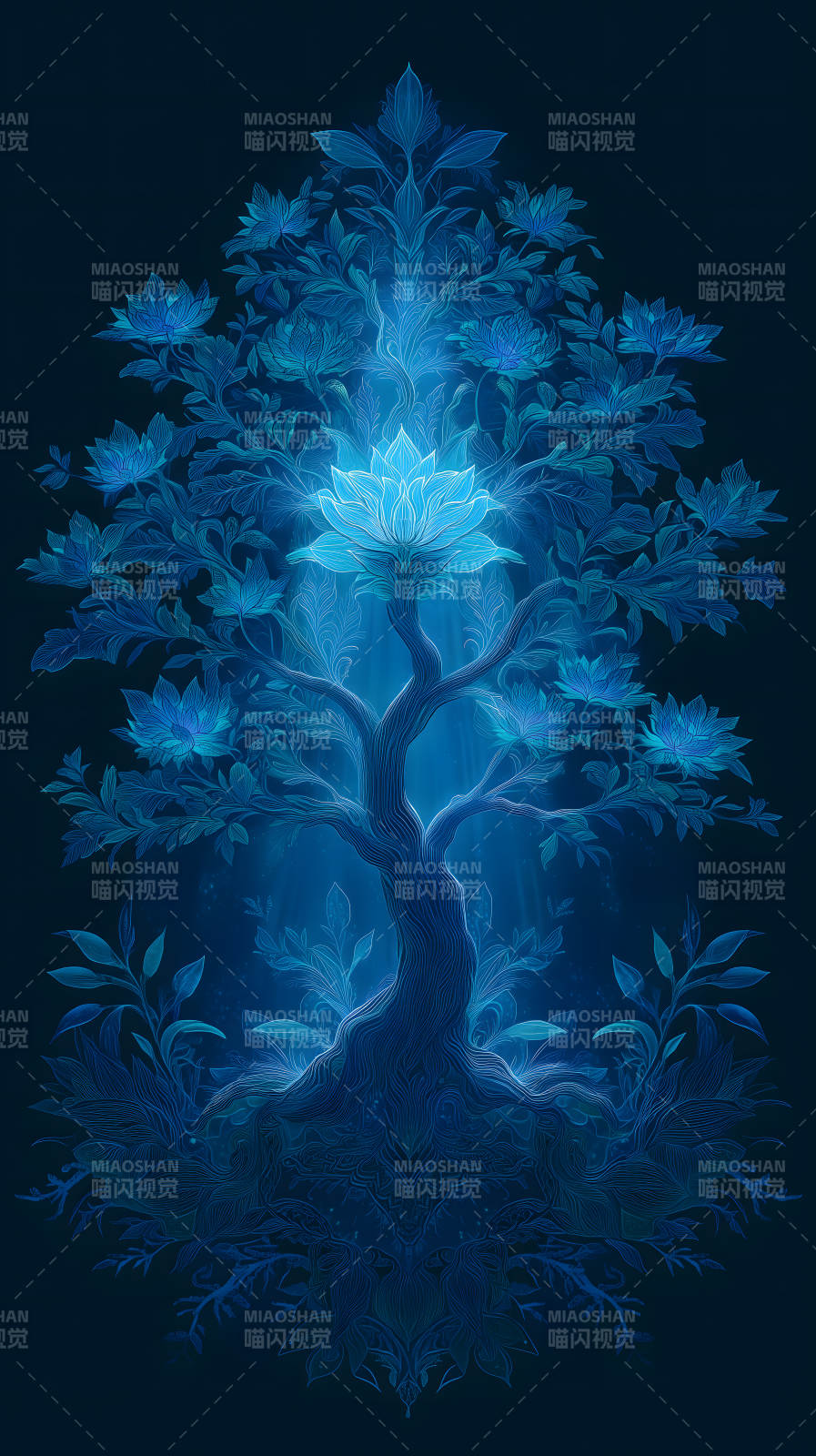 蓝光花树静谧唯美图片