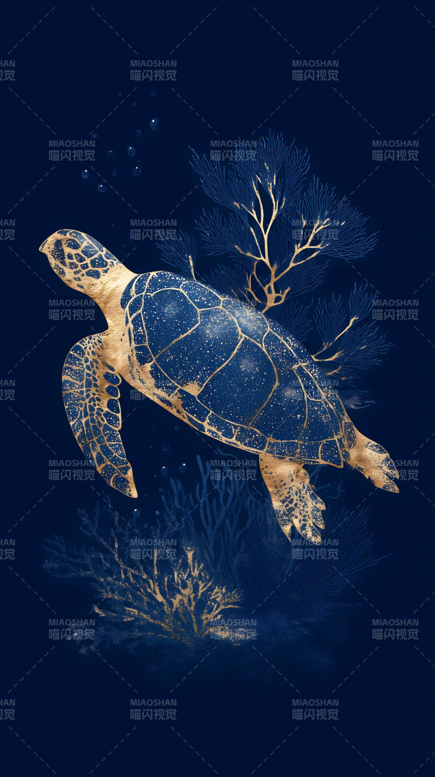 金色海龟畅游深海图片