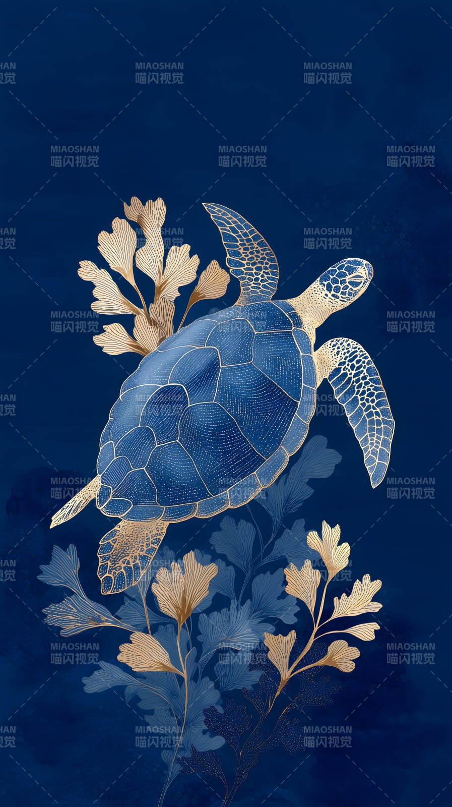 蓝金海龟与植物图片