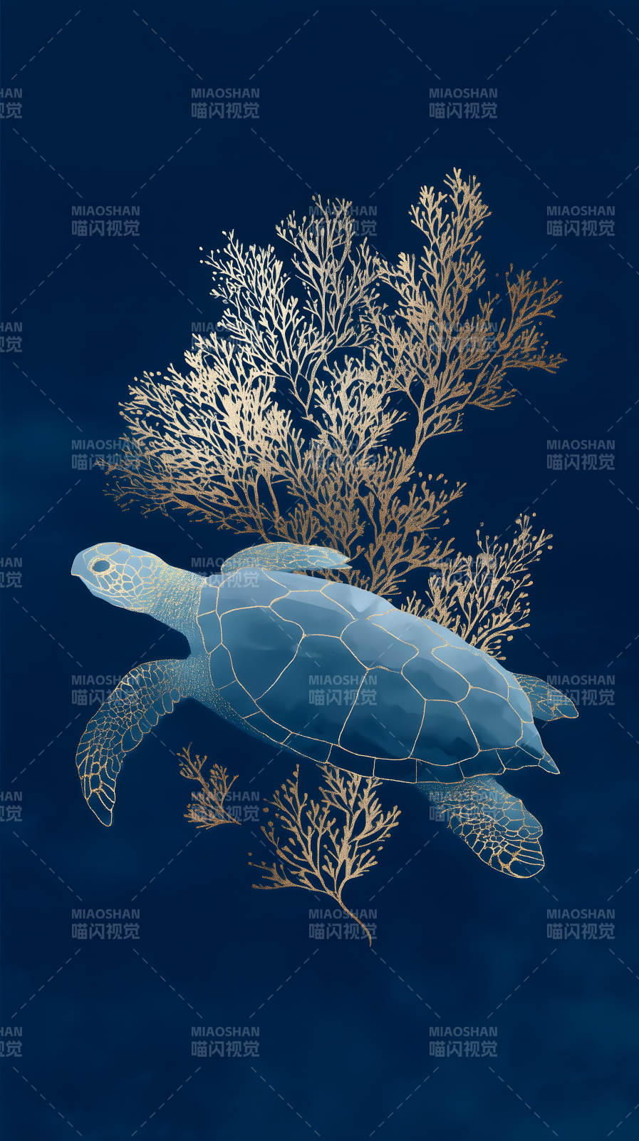 蓝海龟金珊瑚图片