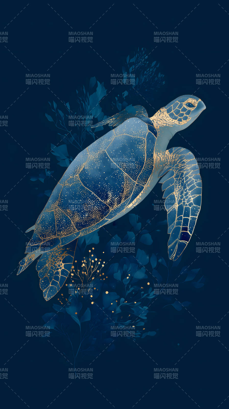 海龟蓝色画作图片