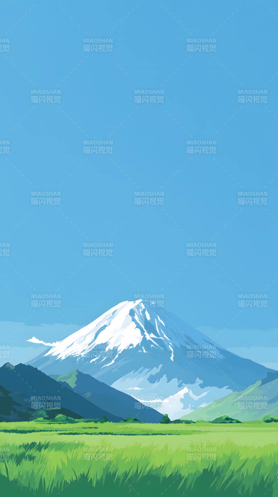 雪山草地蓝天风光图片