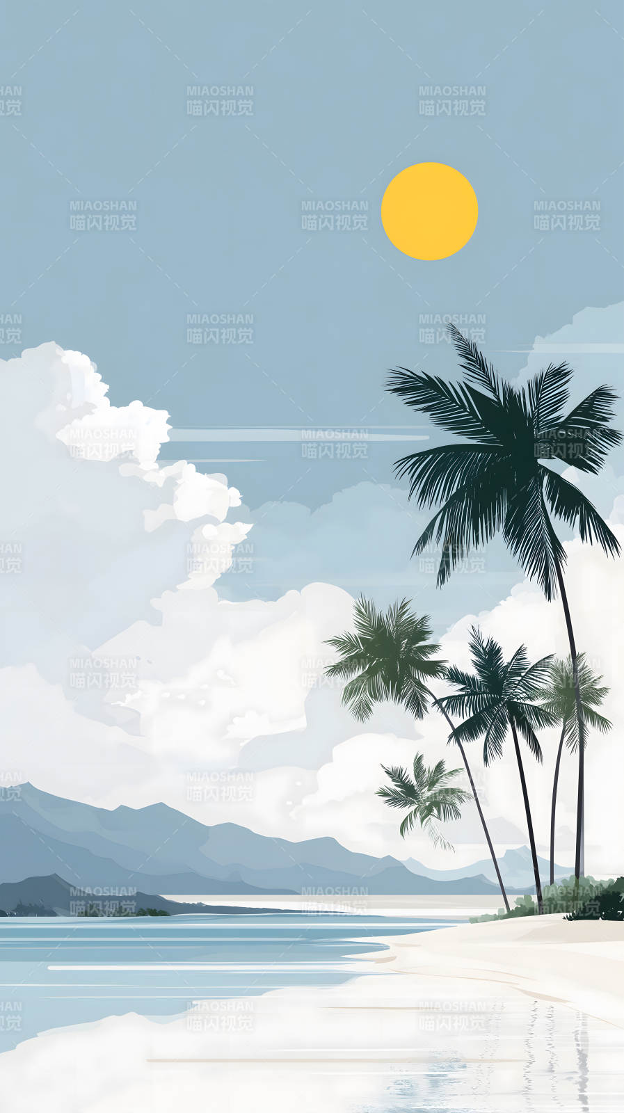 海滩椰树风景画图片