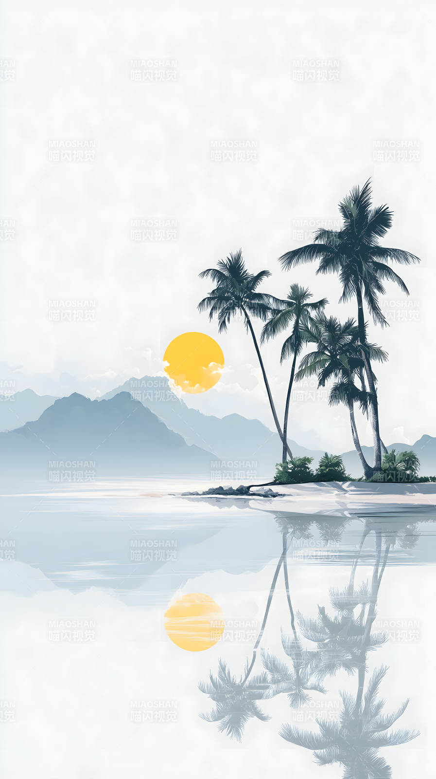 海滩风光椰树倒影图片