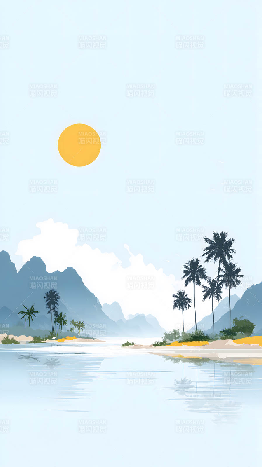 宁静海滩风景画图片