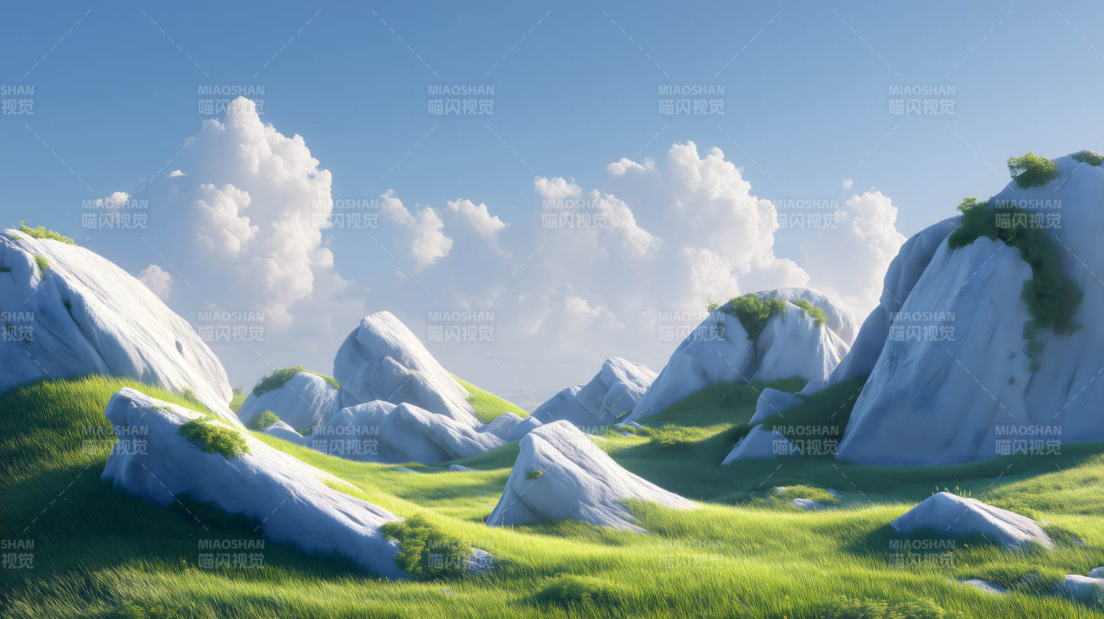 山间草地云朵风景画图片