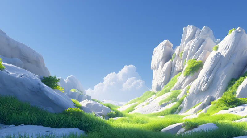 山谷草地蓝天白云图片