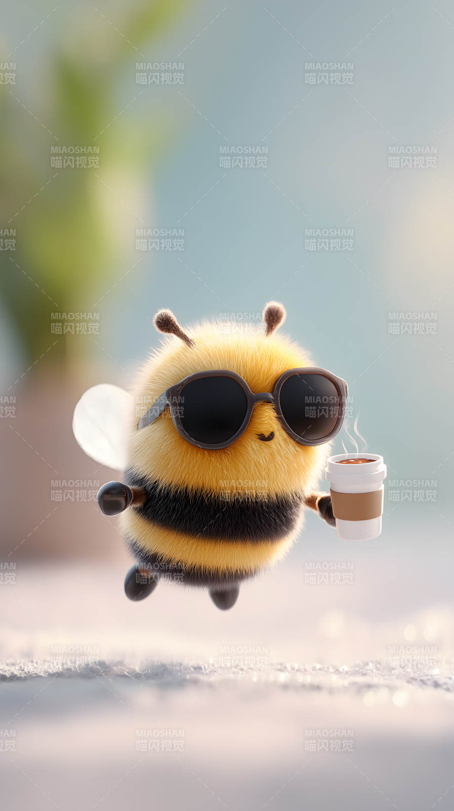 酷酷小蜜蜂喝咖啡图片