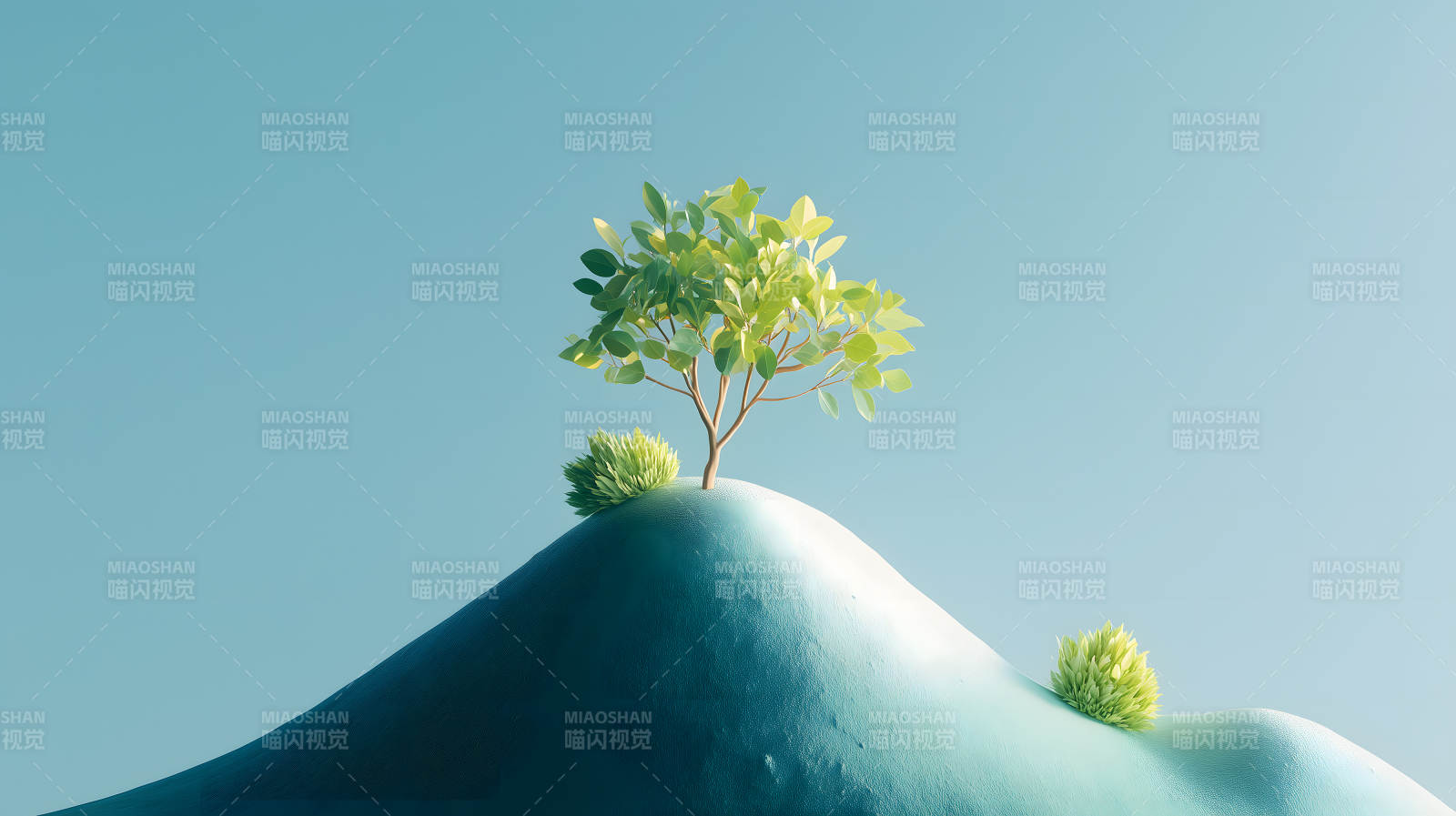 树与山丘简约风格图片