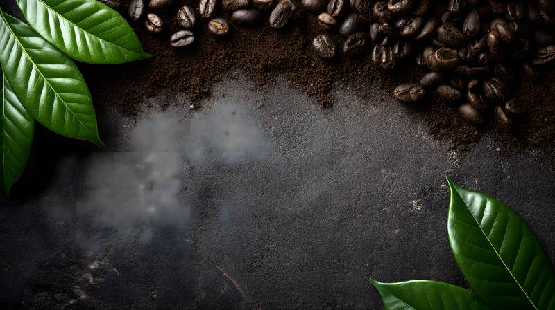 咖啡豆与绿叶特写图片
