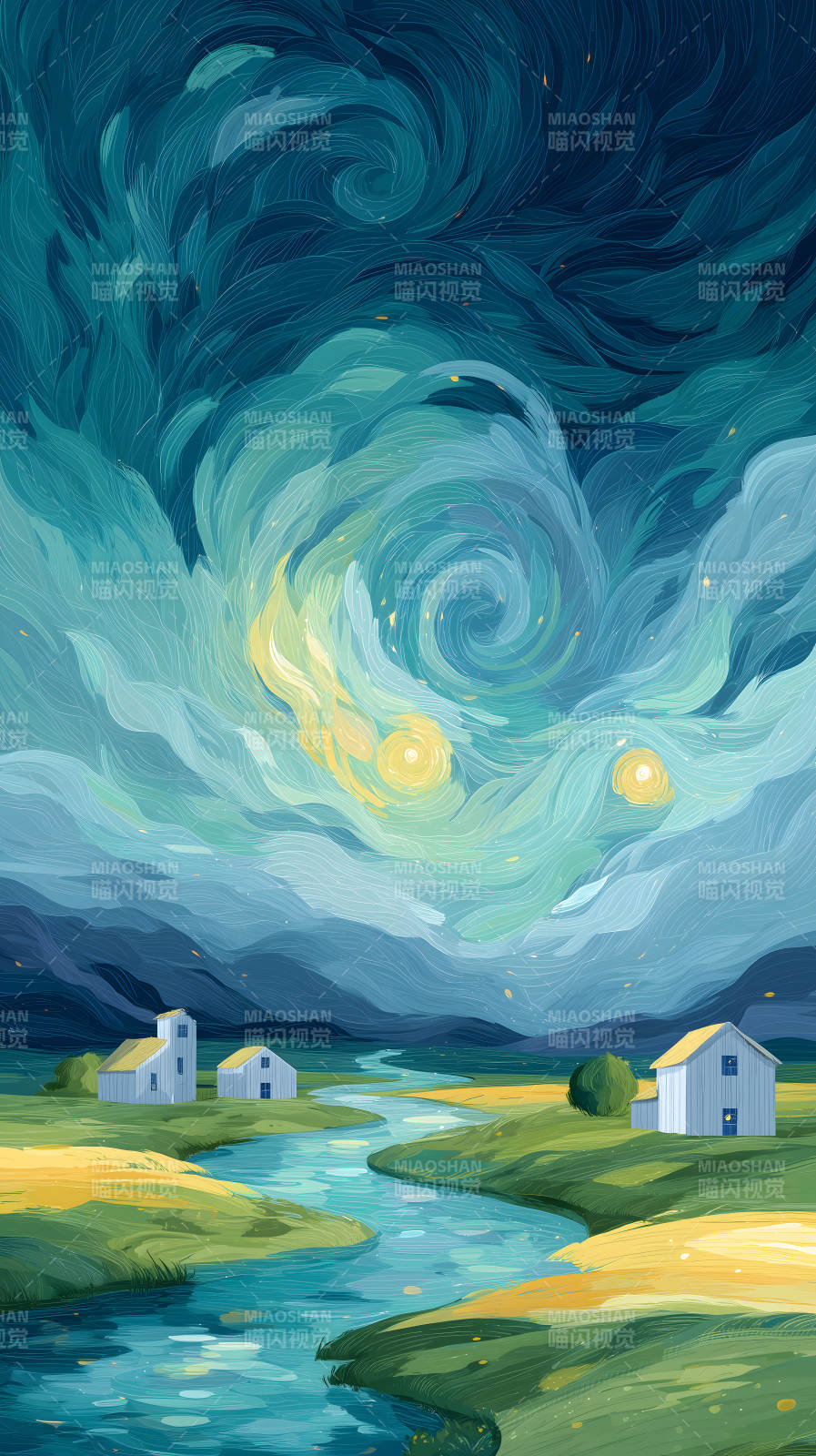 星空下的乡村美景图片