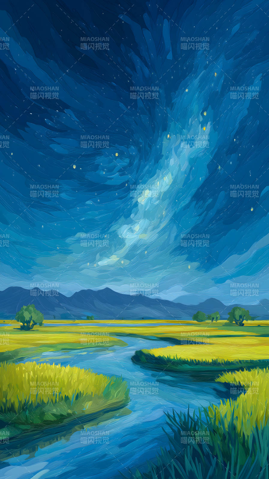 星空下的湿地风景图片