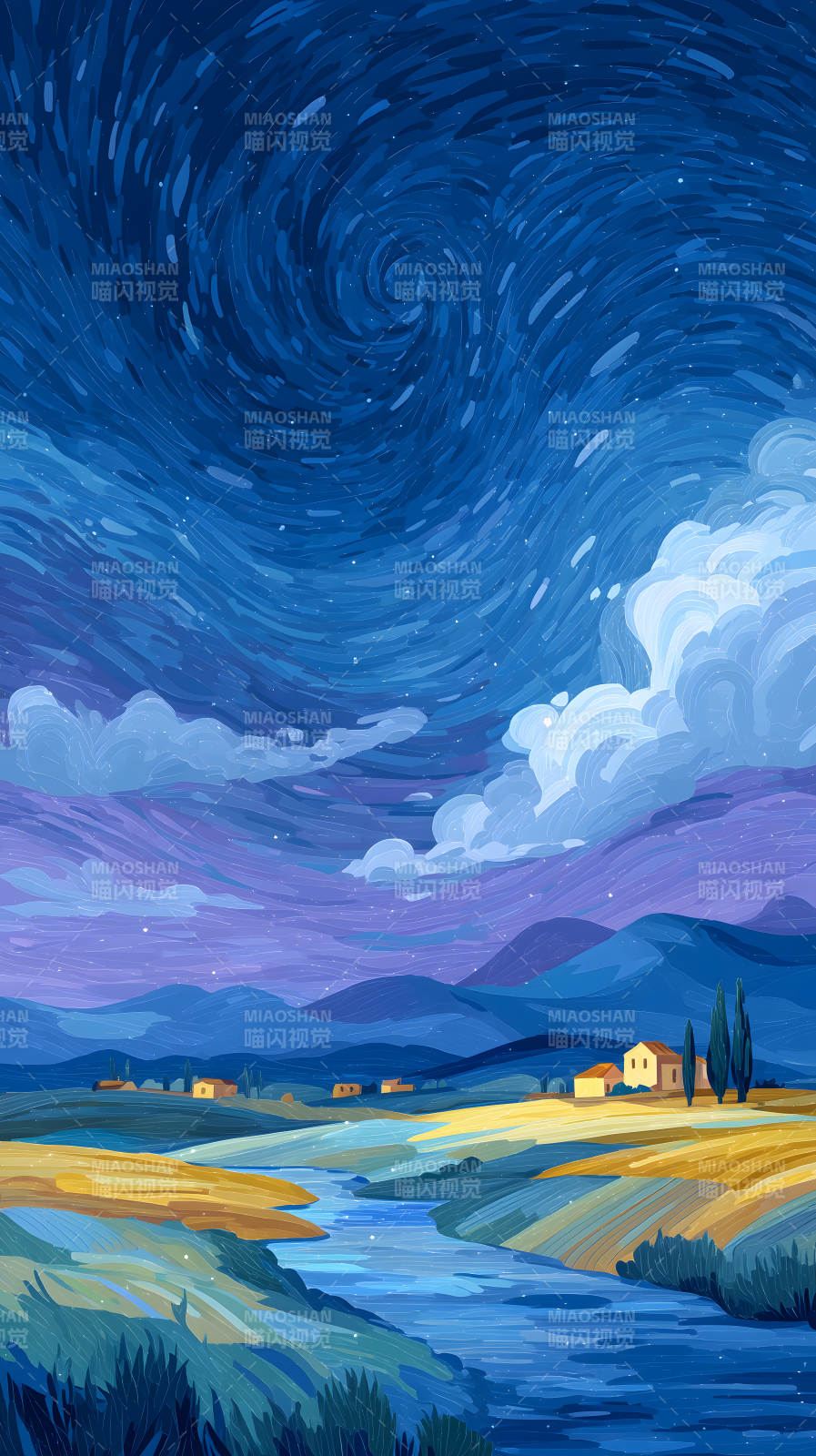星空下的风景画图片