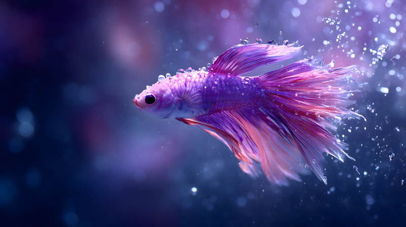 美丽紫色斗鱼水中游动图片