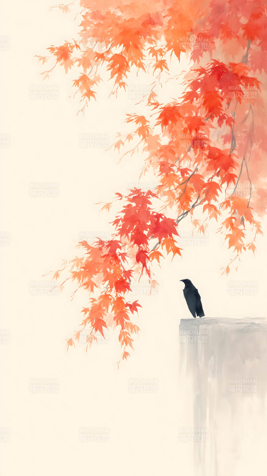 秋叶乌鸦的唯美意境图片