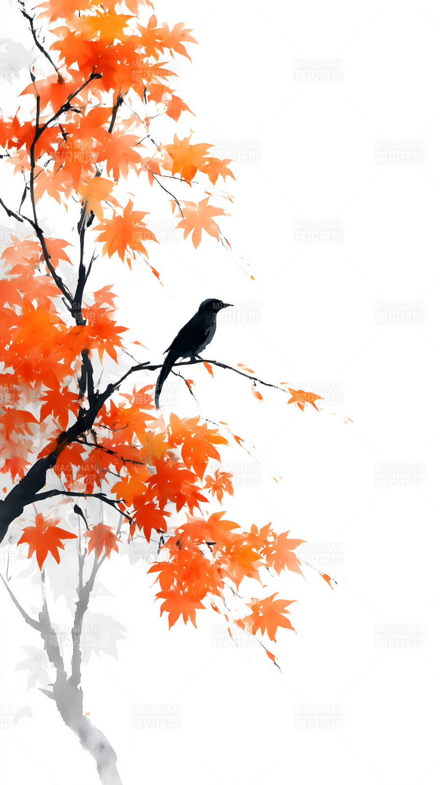 秋叶枝头鸟儿静默图片