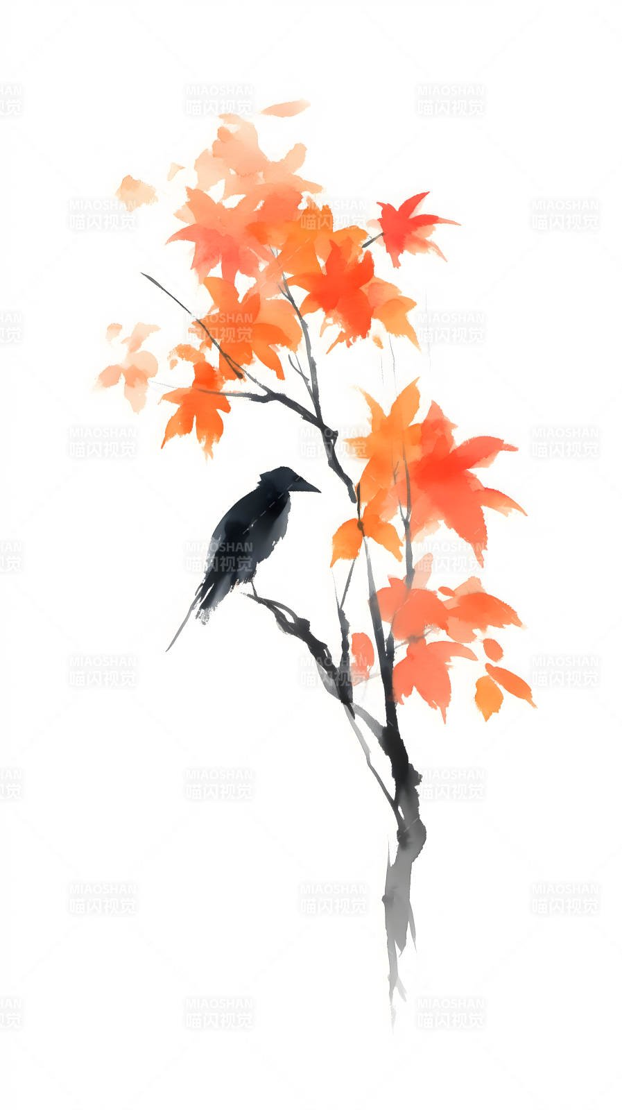秋日枫树乌鸦图图片