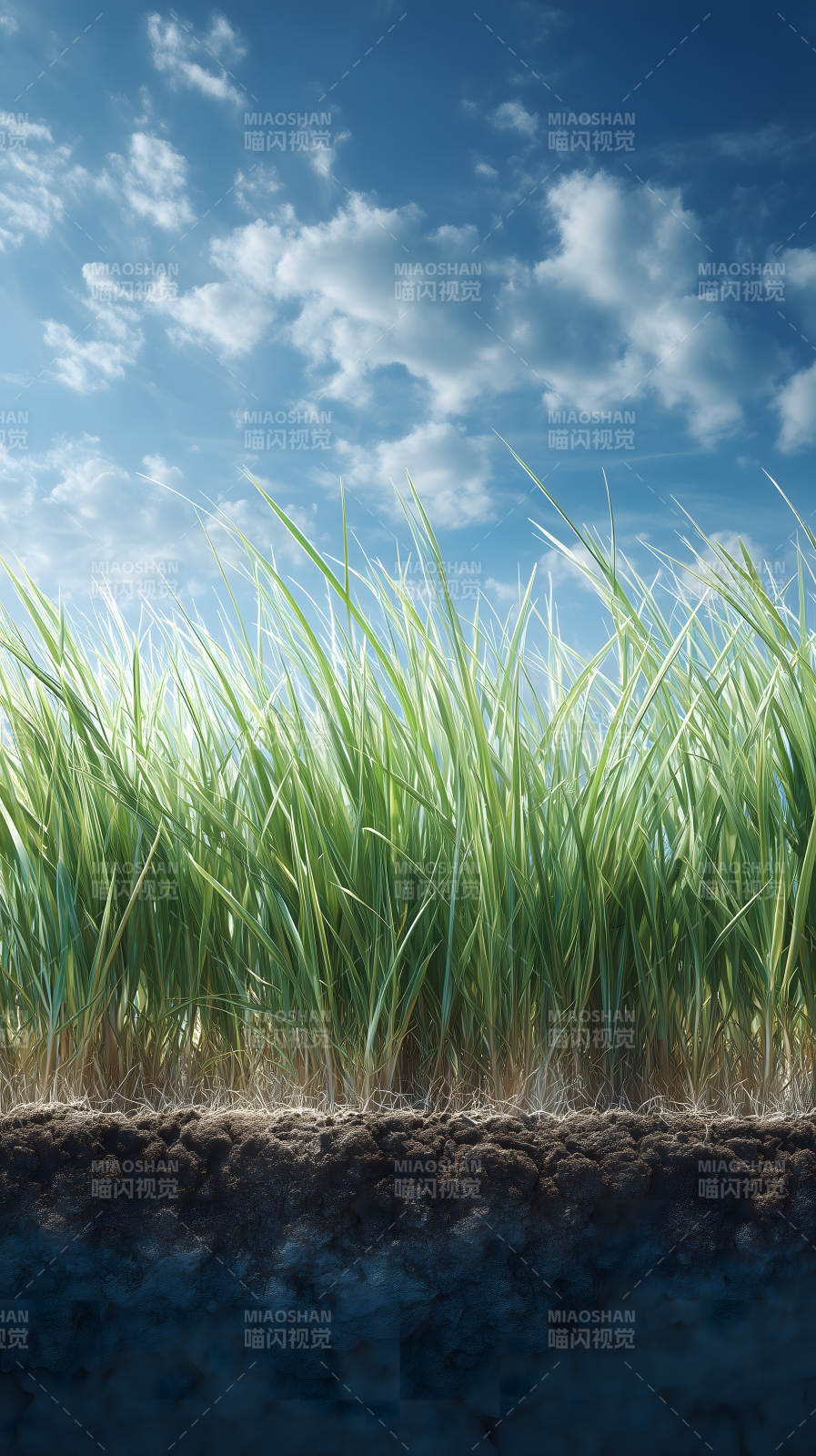 青草蓝天下的景象图片