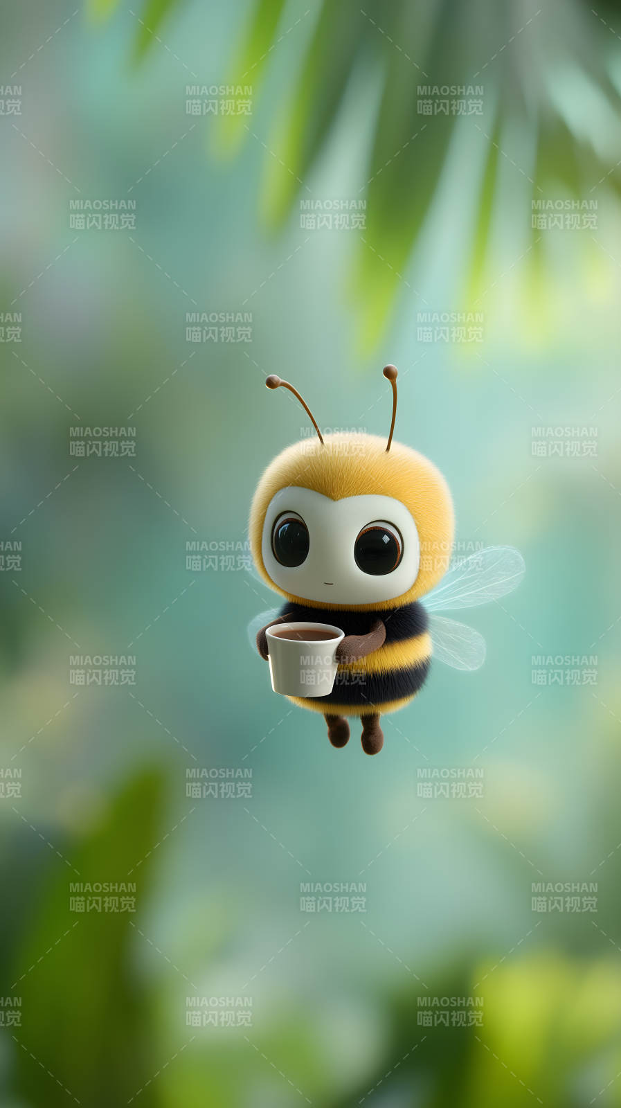 可爱小蜜蜂喝咖啡图片