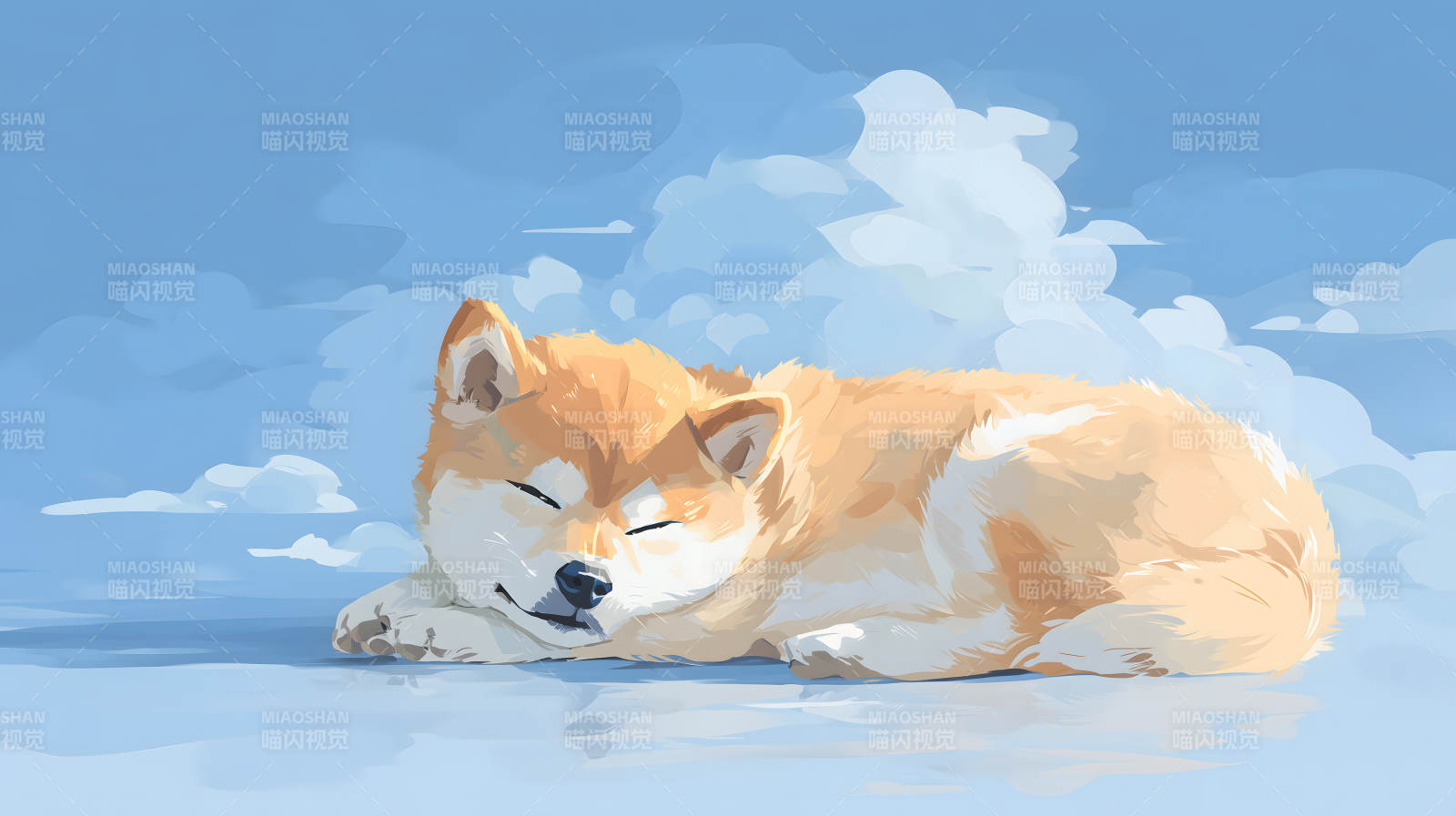 狗狗在云朵上睡觉图片