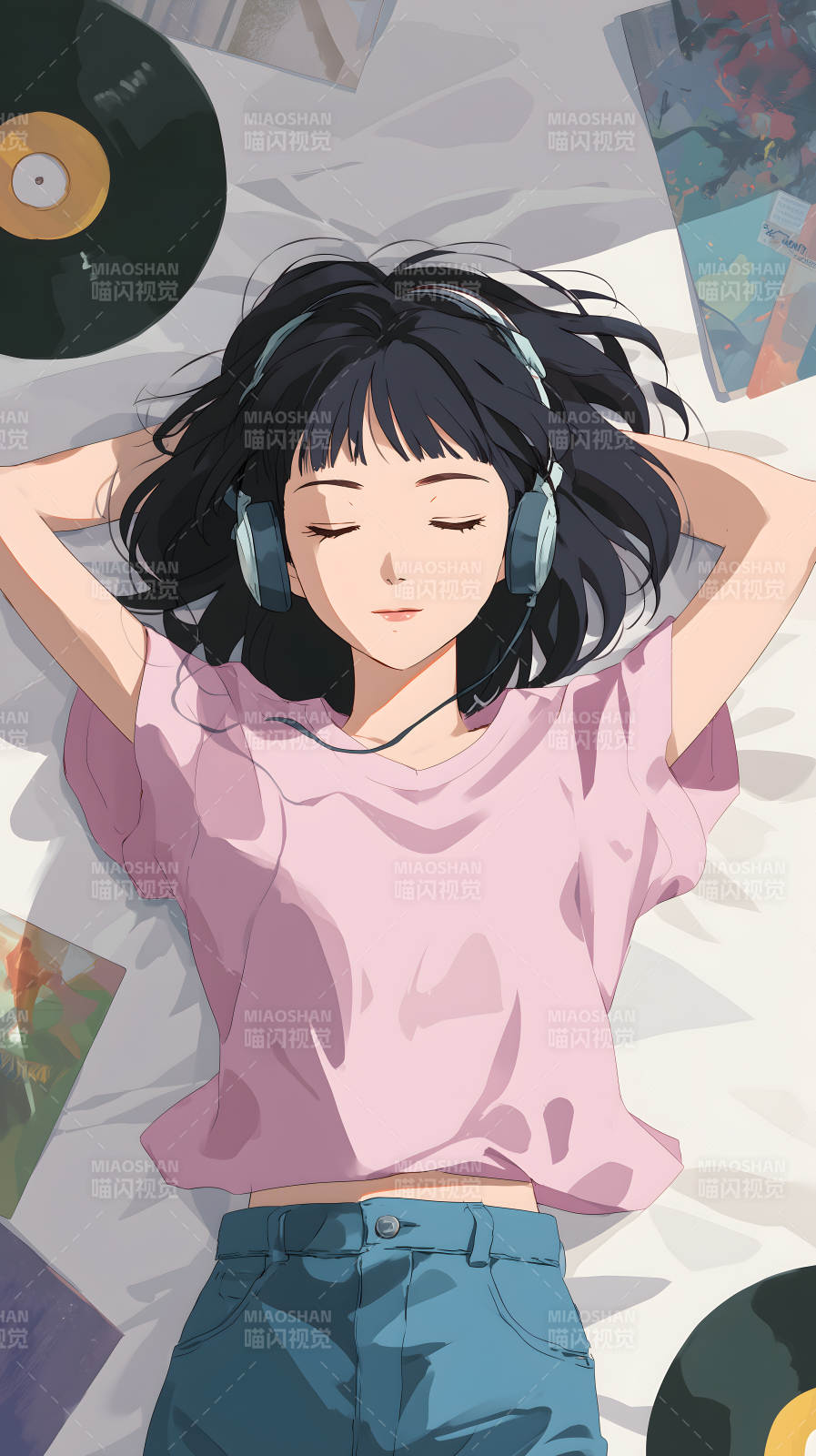 女孩听歌放松享受音乐图片