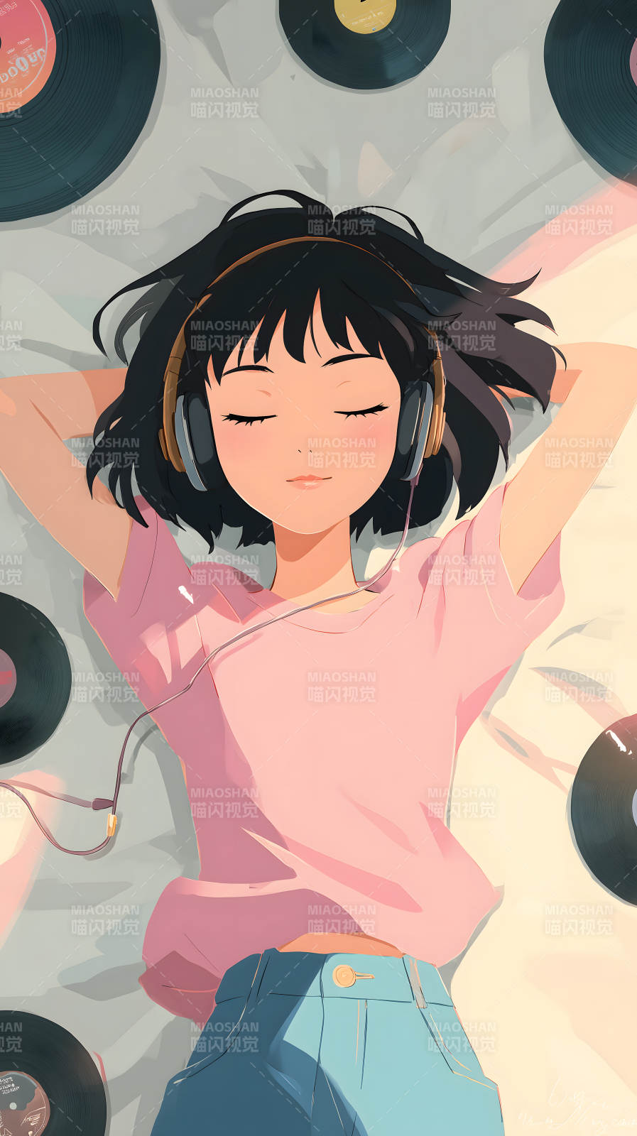 女孩听音乐放松心情图片