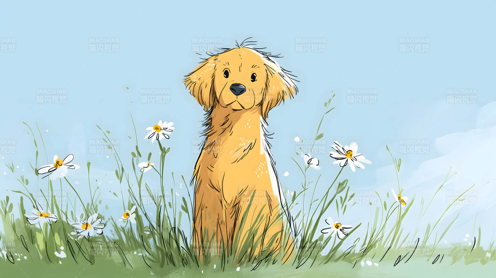 草地金毛犬图片